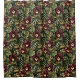 ワインレッドのオーキッドの花のトロピカルな香り シャワーカーテン