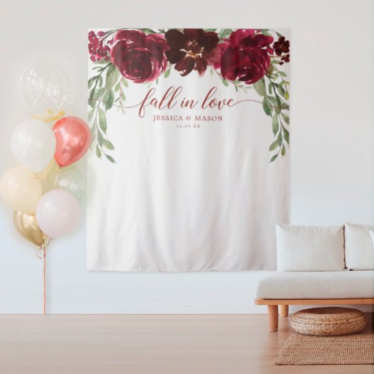 ワインレッドのオータムラブ背景写真撮影ブース タペストリー