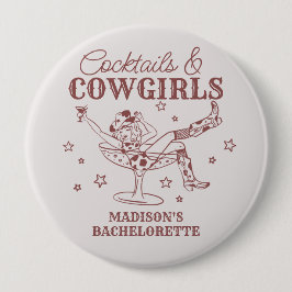 ワインレッドのカクテルとカウガールズのバチェロレッテパーティーのお土産 缶バッジ