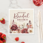 ワインレッドのクリームフラワーブライダルランチ スタンダードランチョンナプキン (インサイチュ)