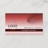 ワインレッドのグラデーションのパームリーフとロゴプロフェッショナル 名刺 (正面)