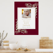 ワインレッドのグリーン写真 生の祝いのサイン ポスター (キッチン)