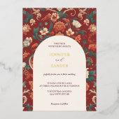 ワインレッドのシノワズリー結婚式 エレガント クラシック 箔招待状 (正面)