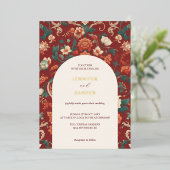 ワインレッドのシノワズリー結婚式 エレガント クラシック 箔招待状 (立ち正面)