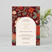 ワインレッドのシノワズリー結婚式 エレガント クラシック 箔招待状 (立ち正面)