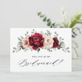 ワインレッドのシャンパンアイボリー　あなたは私のブライズメイドになってくれますか 招待状 (スタンド正面)