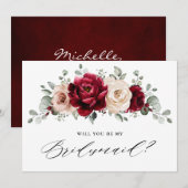 ワインレッドのシャンパンアイボリー　あなたは私のブライズメイドになってくれますか 招待状 (正面/裏面)