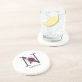 ワインレッドのダリアの花のアルファベット文字のモノグラム   コースター (側面)