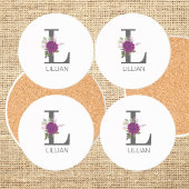 ワインレッドのダリアの花のアルファベット文字のモノグラム   コースター