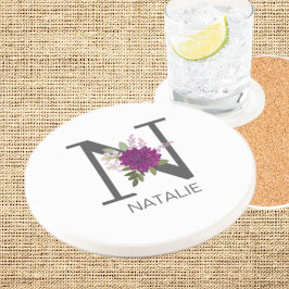 ワインレッドのダリアの花のアルファベット文字のモノグラム   コースター