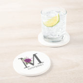 ワインレッドのダリアの花のアルファベット文字のモノグラム   コースター (側面)