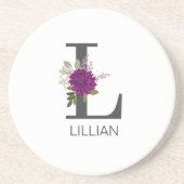 ワインレッドのダリアの花のアルファベット文字のモノグラム   コースター (正面)