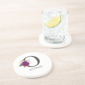 ワインレッドのダリアの花アルファベットイニシャル文字   コースター (側面)