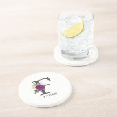 ワインレッドのダリアの花アルファベットイニシャル文字   コースター (側面)