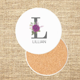 ワインレッドのダリアの花アルファベットイニシャル文字   コースター