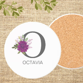 ワインレッドのダリアの花アルファベットイニシャル文字   コースター