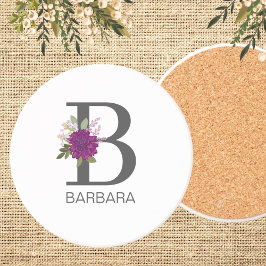 ワインレッドのダリアの花アルファベットイニシャル文字   コースター