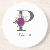 ワインレッドのダリアの花アルファベットイニシャル文字   コースター (正面)