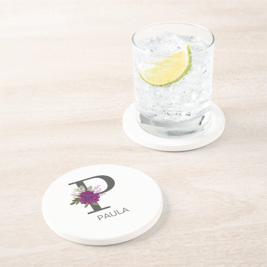 ワインレッドのダリアの花アルファベットイニシャル文字   コースター (側面)