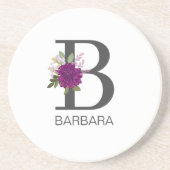ワインレッドのダリアの花アルファベットイニシャル文字   コースター (正面)