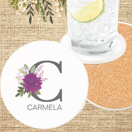 ワインレッドのダリアの花アルファベットイニシャル  O コースター