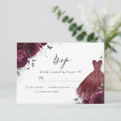 ワインレッドのドレスと花の誕生日 披露宴 出欠カード (スタンド正面)