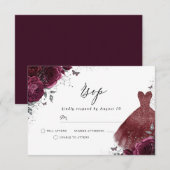 ワインレッドのドレスと花の誕生日 披露宴 出欠カード (正面/裏面)