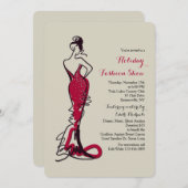 ワインレッドのドレスのファッションショー招待状 招待状 (正面/裏面)