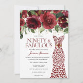 ワインレッドのドレス90 & ファビュラス90歳の誕生日 招待状 (正面)