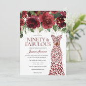 ワインレッドのドレス90 & ファビュラス90歳の誕生日 招待状 (スタンド正面)
