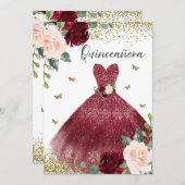 ワインレッドのドレス ブッシュ フラワーのキンセアニエラ 招待状 (正面/裏面)