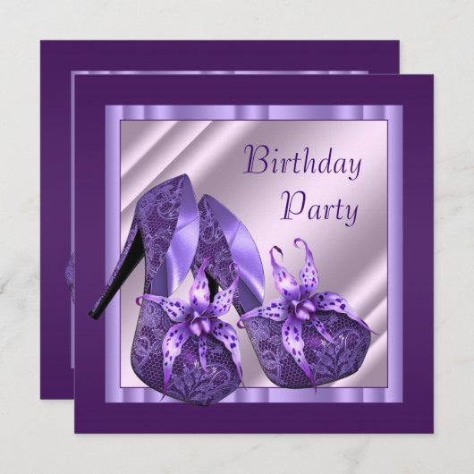 ワインレッドのハイヒールと蘭の靴の女性の誕生日 招待状 (正面/裏面)