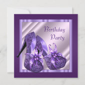 ワインレッドのハイヒールと蘭の靴の女性の誕生日 招待状 (正面)