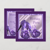 ワインレッドのハイヒールと蘭の靴 女性の誕生日パーティー 招待状 (正面/裏面)