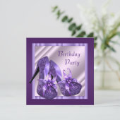 ワインレッドのハイヒールと蘭の靴 女性の誕生日パーティー 招待状 (スタンド正面)