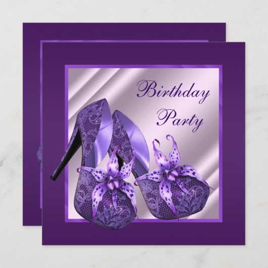 ワインレッドのハイヒールパーティー招待状 女性の誕生日パーティー 招待状 (正面/裏面)