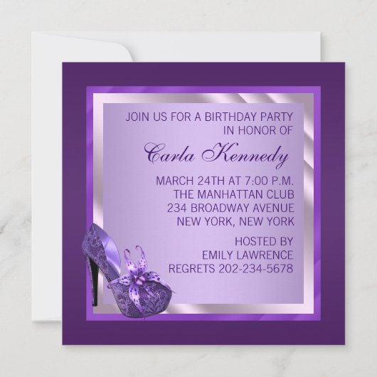 ワインレッドのハイヒールパーティー招待状 女性の誕生日パーティー 招待状 (裏面)