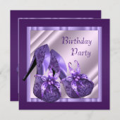 ワインレッドのハイヒール シューズ 女性 紫 誕生日 招待状 (正面/裏面)