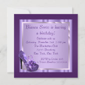 ワインレッドのハイヒール シューズ 女性 紫 誕生日 招待状 (裏面)