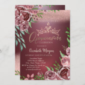 ワインレッドのバラとクラウンボケのキンセアニエラ 招待状 (正面/裏面)