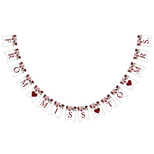 ワインレッドのバラのブライダルシャワーバナー バンティングフラッグ (全)