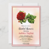 ワインレッドのバラの植物学的な秋の花のブライダルシャワー 招待状 (正面)