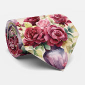 ワインレッドのバラ ほのかなピンク 水彩 花卉 ネクタイ (ロール)