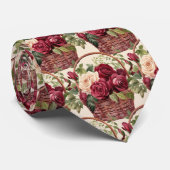 ワインレッドのバラ アイボリー 水彩 花 ネクタイ (ロール)