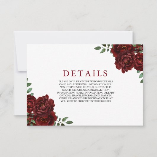 ワインレッドのバラ ロマンチックな結婚式の付箋カード 出欠カード (正面)