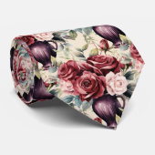 ワインレッドのバラ 優しいピンクの水彩花卉 ネクタイ (ロール)