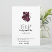 ワインレッドのバラ　出欠確認 招待状 (スタンド正面)