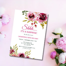 ワインレッドのパープルローズ フローラル サプライズ バースデー 招待状