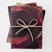 ワインレッドのピンクゴールドの花模様 ラッピングペーパーシート (インサイチュ)