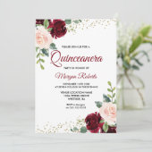 ワインレッドのブロッサムグリッター フラワーキンセアニエラ 招待状 (スタンド正面)